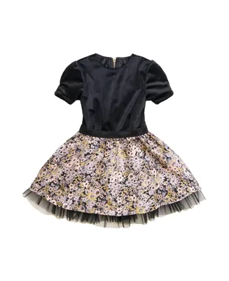 Imoga Collection Little Girls Norma FW23 Bouquet Velvet, Novelty Jacquard, Pleated Dress