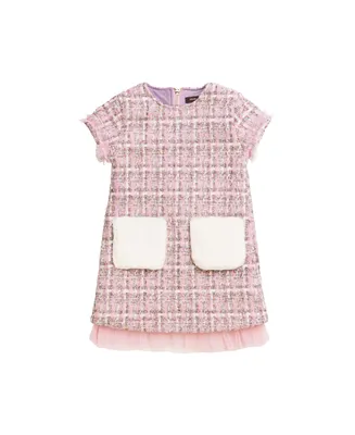 Imoga Collection Little Girls Tanner FW23 Lilac Novelty Jacquard And Faux Fur Pocket Dress
