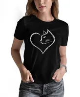 La Pop Art Women's Cat Heart Word Short Sleeve T-shirt