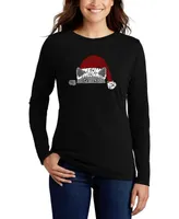 La Pop Art Women's Christmas Peeking Cat Word Long Sleeve T-shirt