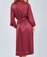 iCollection Women's Silky Long Robe with Lace Trims