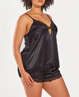 iCollection Plus Silky Centered Jeweled Camisole and Shorts Pajama Set