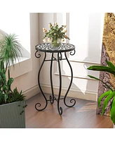 Costway Mosaic Outdoor Side Table, Round End Table with Weather Resistant Ceramic Tile Tabletop