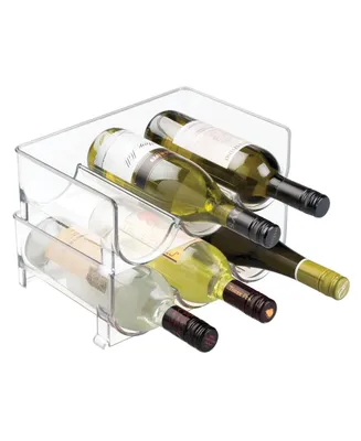 mDesign Plastic Free-Standing Stacking 3 Bottle Wine Storage Rack, 2 Pack, Clear