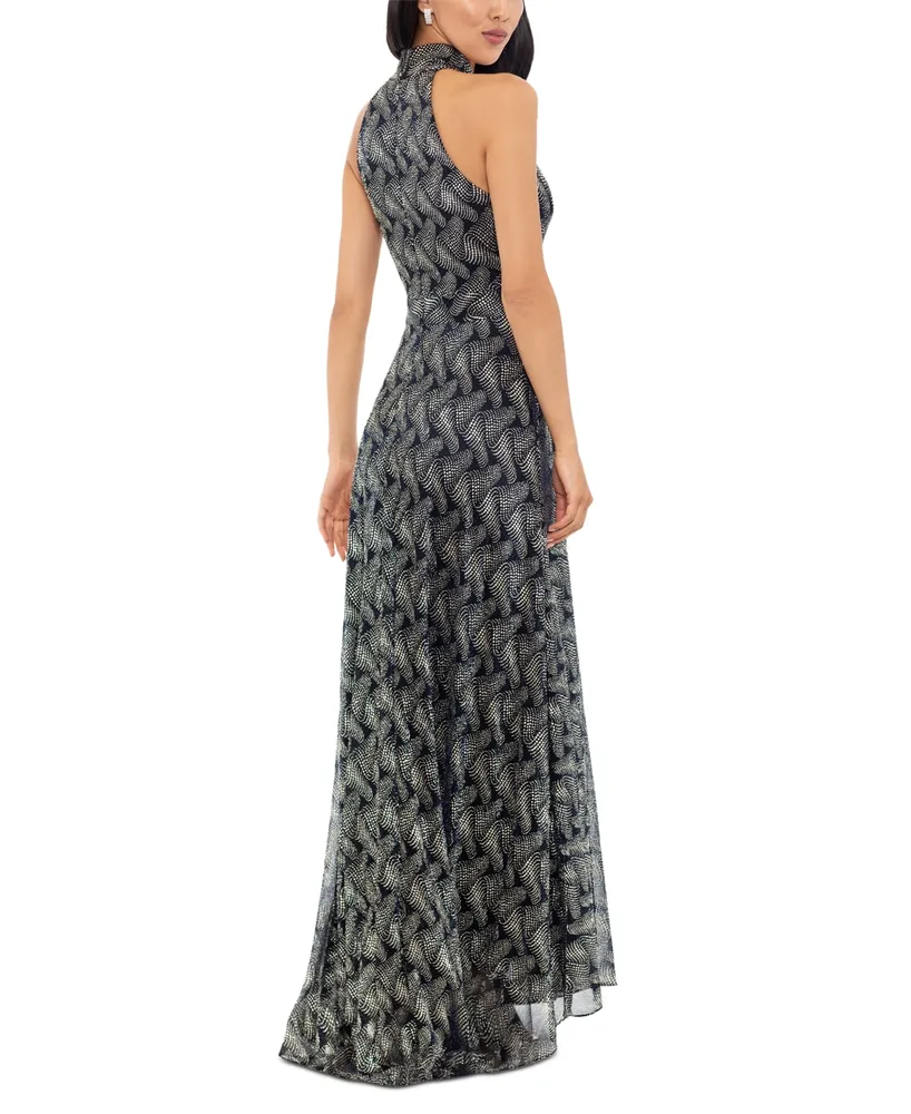 Betsy & Adam Women's Foil-Print Sleeveless Halter Dress