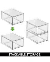 mDesign Stacking Plastic Storage Kitchen Bin with Pull-Out Drawer, 8 Pack, Clear