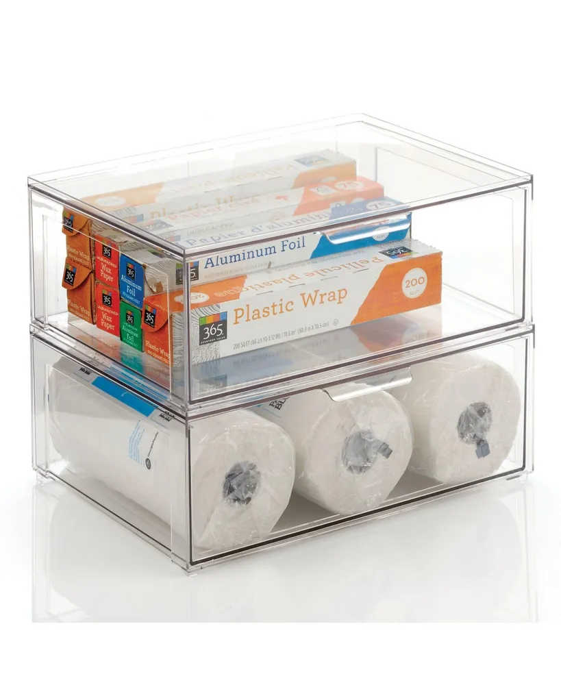 mDesign Plastic Stackable Kitchen Storage Organizer with Drawer - Pack