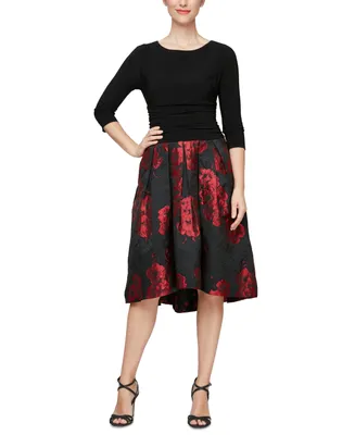 Sl Fashions Women's 3/4-Sleeve Floral-Skirt Dress
