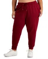 Id Ideology Plus Size High-Rise Solid Fleece Jogger Pants, Created for Macy's