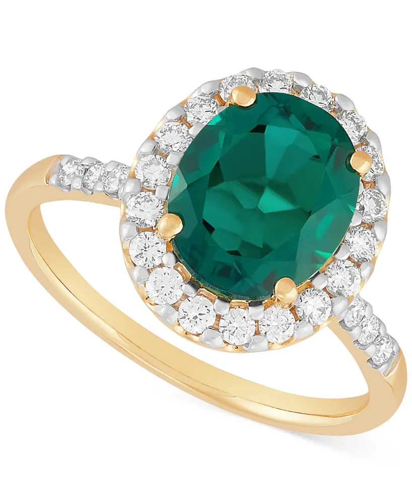 Grown With Love Lab Grown Emerald (2-5/8 ct. t.w.) & Lab Grown Diamond (1/2 ct. t.w.) Oval Halo Ring in 14k Gold