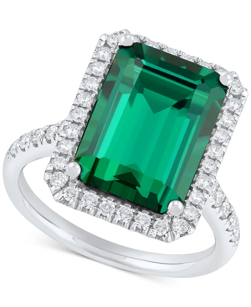 Grown With Love Lab Grown Emerald (6-1/2 ct. t.w.) & Lab Grown Diamond (1/2 ct. t.w.) Ring in 14k White Gold (Also available in Sapphire & Ruby)