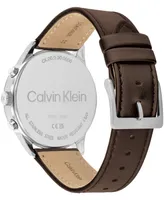 Calvin Klein Men's Multi-Function Brown Leather Strap Watch 44mm