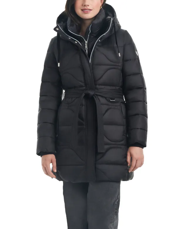 $640 Vince Camuto Women's Black Winter Jacket Faux-Fur Hooded