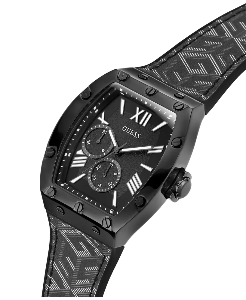 Guess Men's Multi-Function Black Genuine Leather and Silicone Watch 43mm