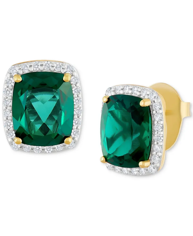Grown With Love Lab Emerald (7-5/8 ct. t.w.) & Diamond (1/2 Halo Stud Earrings 14k Gold