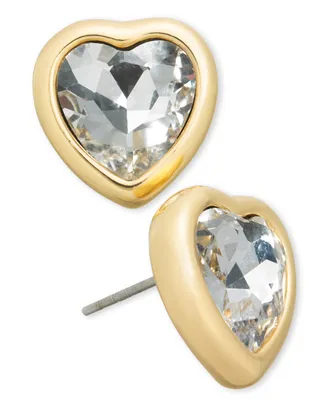 On 34th Gold-Tone Crystal Heart Stud Earrings, Created for Macy's