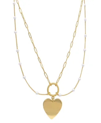 Adornia 14k Gold-Plated Paperclip Chain & Mother-of-Pearl Draping Heart Pendant Statement Necklace, 18" + 3" extender