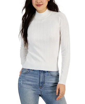 Hooked Up by Iot Juniors' Mini-Cable-Knit Mock Neck Sweater