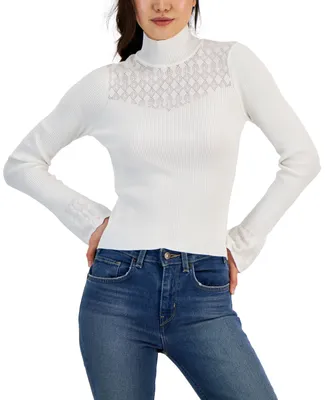 Hooked Up by Iot Juniors' Pointelle-Trim Fitted Turtleneck Sweater
