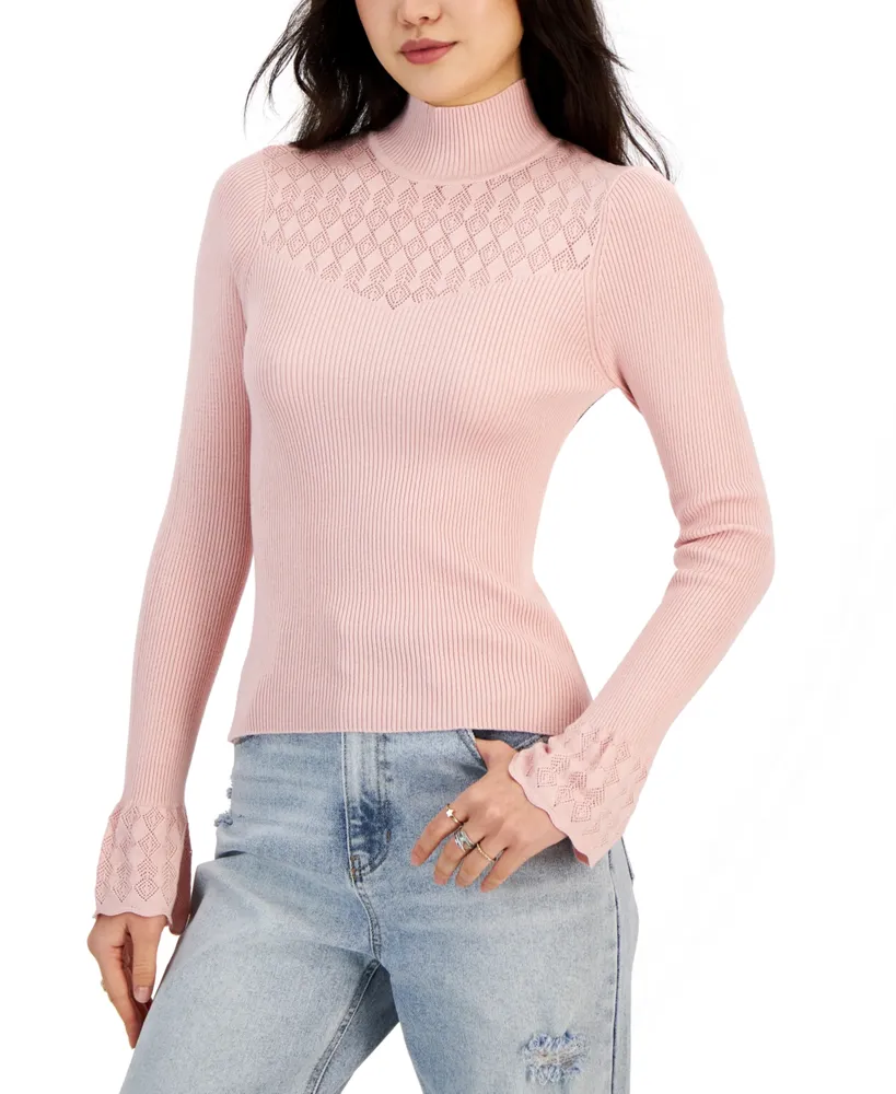 Ruffle-trimmed Pointelle-knit Sweater