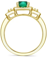 Lab-Grown Emerald (1 ct. t.w.) & White Sapphire (1/2 Halo Statement Ring 14k Gold-Plated Sterling Silver (Also Additional Ge