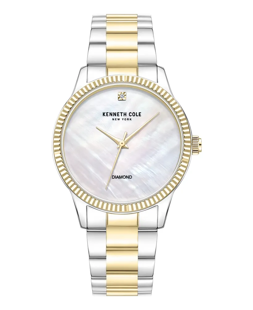 Kenneth Cole New York Dress Diamond Accent Dial Two-Tone, Silver-Tone, Gold-Tone Yellow Stainless Steel Watch 36mm