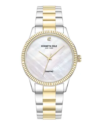 Kenneth Cole New York Dress Diamond Accent Dial Two-Tone, Silver-Tone, Gold-Tone Yellow Stainless Steel Watch 36mm