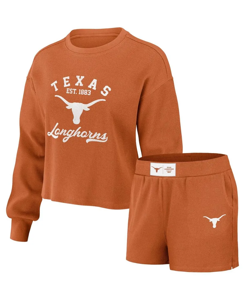 Women's Wear by Erin Andrews Texas Orange Texas Longhorns Waffle Knit Long Sleeve T-shirt and Shorts Lounge Set