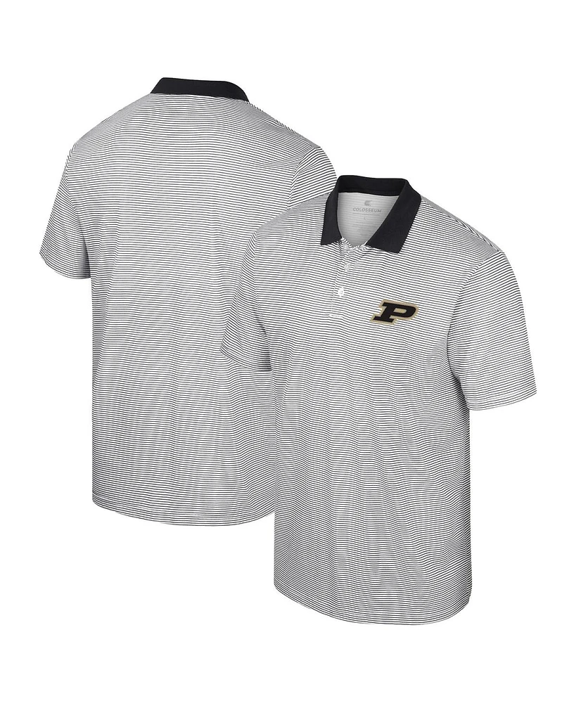 Men's Colosseum White, Black Purdue Boilermakers Print Stripe Polo Shirt