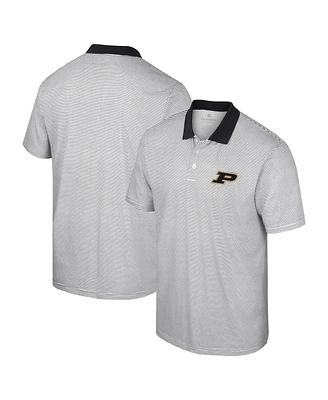 Men's Colosseum White, Black Purdue Boilermakers Print Stripe Polo Shirt
