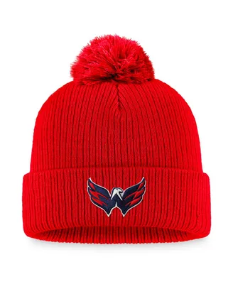 Men's Fanatics Red Washington Capitals Core Primary Logo Cuffed Knit Hat with Pom