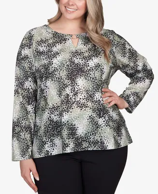 Hearts Of Palm Plus Size All About Olive Printed Long Sleeve Top