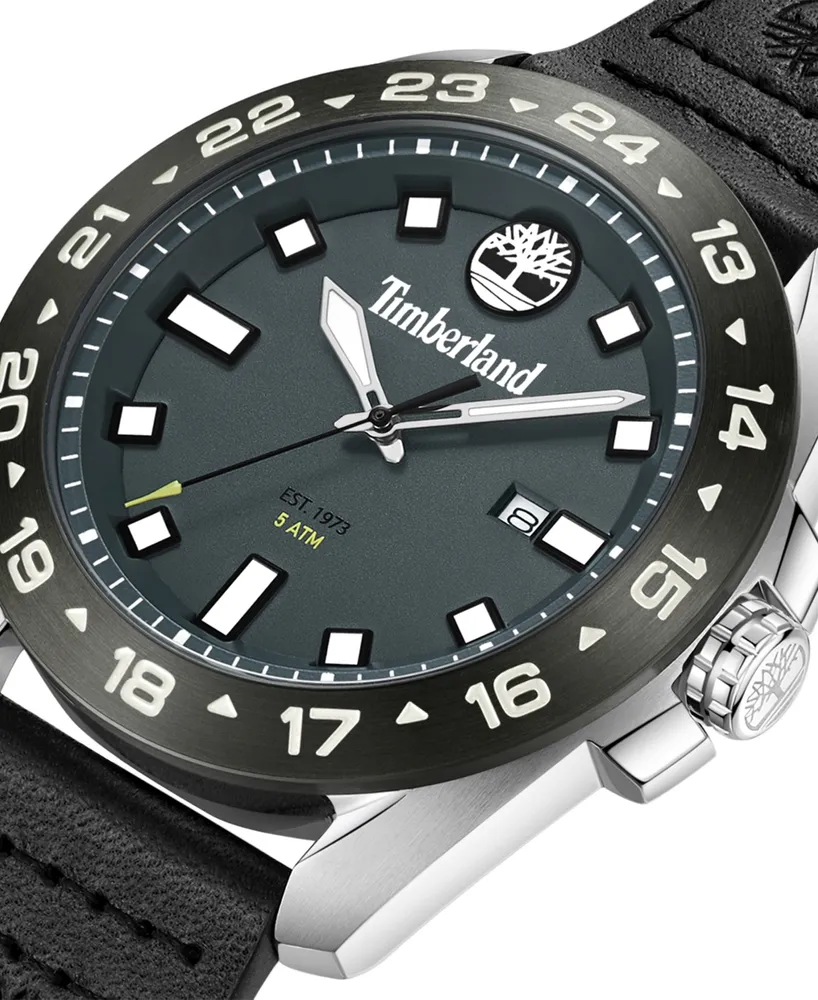 Timberland Men's Quartz Carrigan Black Genuine Leather Strap Watch, 44mm