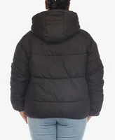 White Mark Plus Hooded Bomber Puffer Coat