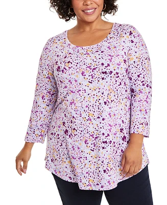Jm Collection Plus Sea of Petals Scoop-Neck Top, Created for Macy's