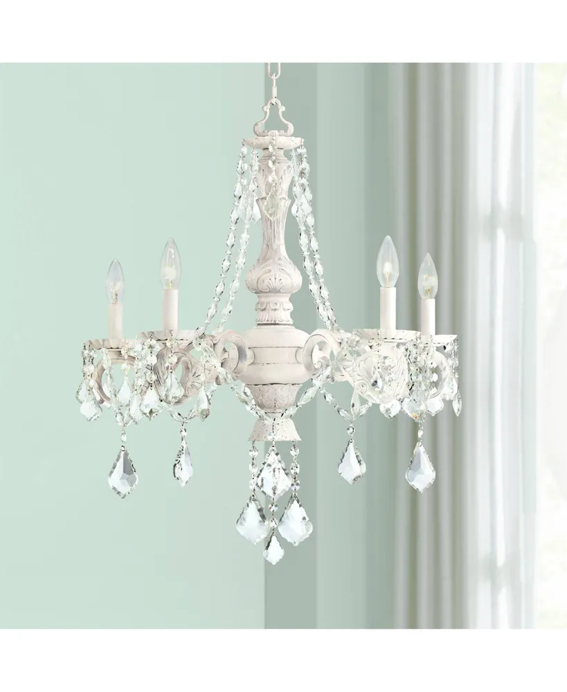 Kathy Ireland Chateau de Conde Antique Rubbed White Chandelier Lighting 26" Wide French Clear Crystal 5-Light Fixture for Dining Room House Foyer Entr