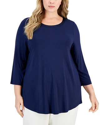 Jm Collection Plus Size Satin-Trim Top, Created for Macy's