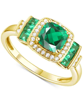 Lab-Grown Emerald (3/4 ct. t.w.) & Lab-Grown White Sapphire (1/6 ct. t.w.) Statement Ring in 14k Gold-Plated Sterling Silver