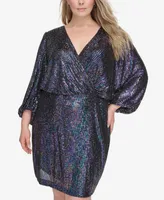Eliza J Plus Size Balloon-Sleeve Sequin Cocktail Dress