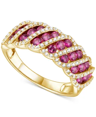 Lab-Grown Ruby (1 ct. t.w.) & White Sapphire (3/8 Diagonal Row Statement Ring 14k Gold-Plated Sterling Silver (Also Lab