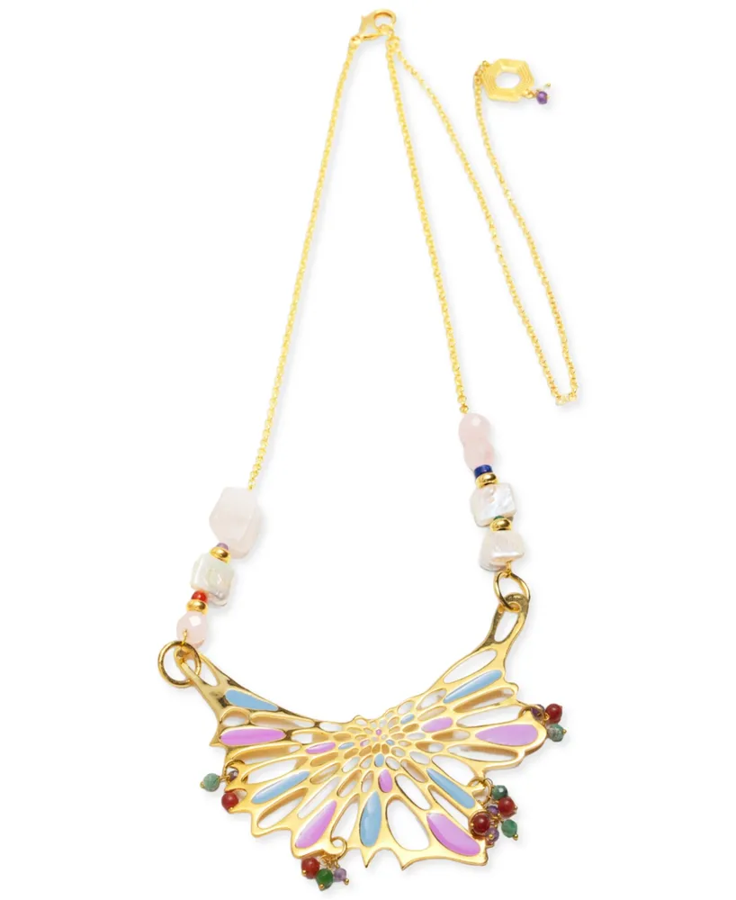 Nectar Nectar New York 18k Gold-Plated Mixed Gemstone Statement Necklace, 40" + 10" extender