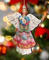 Designocracy Holiday Wooden Ornaments Angel of Love Home Decor Set of 2 G. DeBrekht