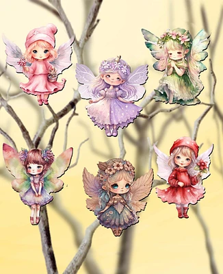 Designocracy Holiday Wooden Clip-On Ornaments Colorful Fairies Set of 6 G. DeBrekht