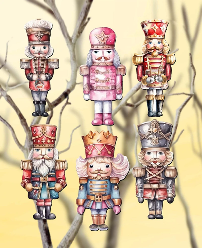 Designocracy Nutcrackers Christmas Wooden Clip-On Ornaments Set of 6 G. DeBrekht