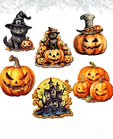 Designocracy Holiday Wooden Clip-On Ornaments Spooky Pumpkins Set of 6 G. DeBrekht