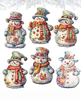 Designocracy Snowman Christmas Wooden Clip-On Ornaments Set of 6 G. DeBrekht