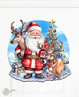 Designocracy Santa with Reindeers Christmas Door Hanger Wooden Door Decor G. DeBrekht