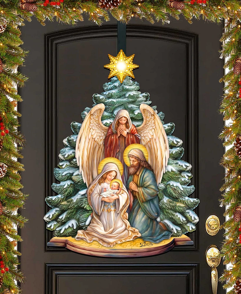 Designocracy Holy Family Nativity Christmas Wooden Door Decor Wall Decor G. DeBrekht