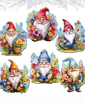 Designocracy Holiday Wooden Clip-On Ornaments Garden Gnomes Set of 6 G. DeBrekht