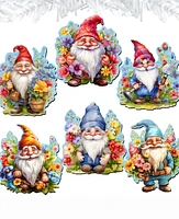 Designocracy Holiday Wooden Clip-On Ornaments Garden Gnomes Set of 6 G. DeBrekht